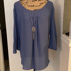 Beautiful Blue Flutter Sleeve Blouse XL